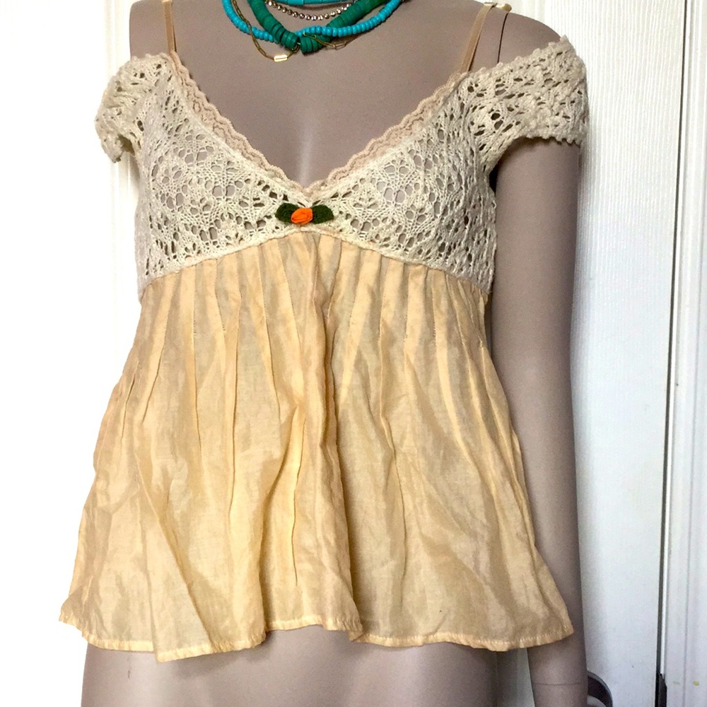 Vintage free people crochet lace top shirt xs 0 2